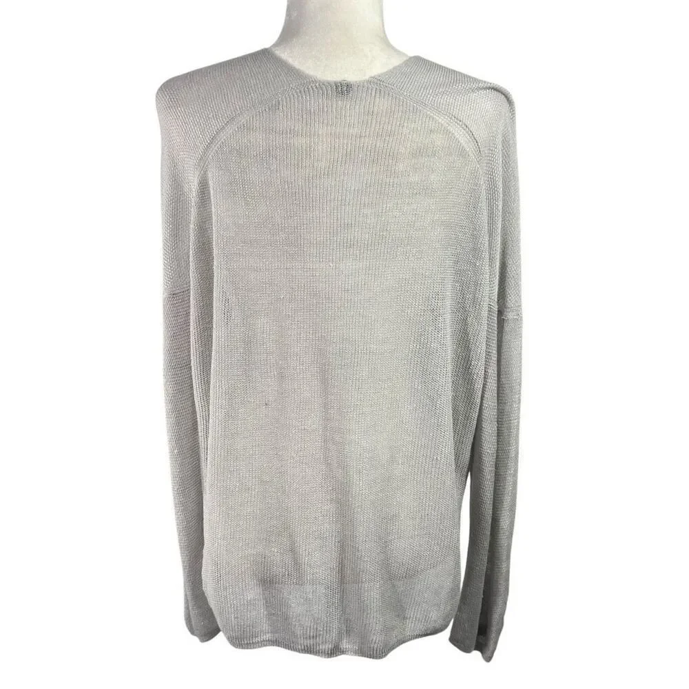 Margaret O'Leary Medium Lightweight Gray V-Neck Sweater Open Knit Linen